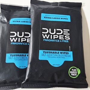 NWT 》2×《 DUDE WIPES XL 10ct FRAGRANCE FREE FLUSHABLE WIPES FOR MEN!